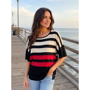 GNU Colorblock Striped Sweater Black Red White Side Buttons NWT Sz M
